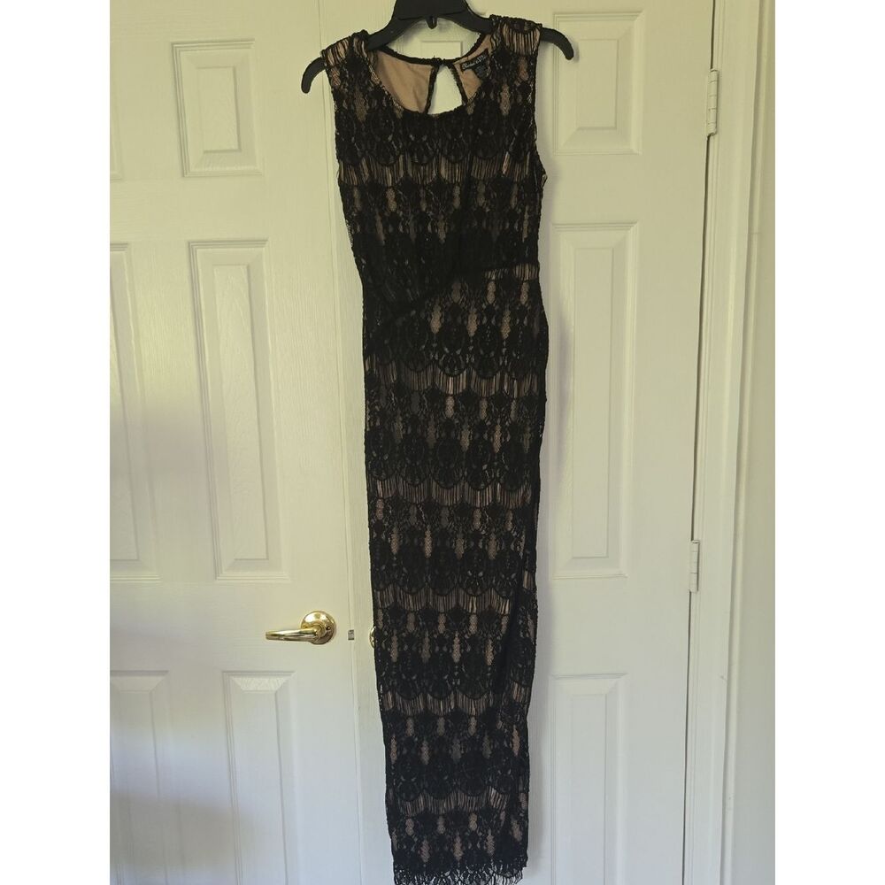 Rachael & Chloe Black Lace Maxi Dress with Nude Lining